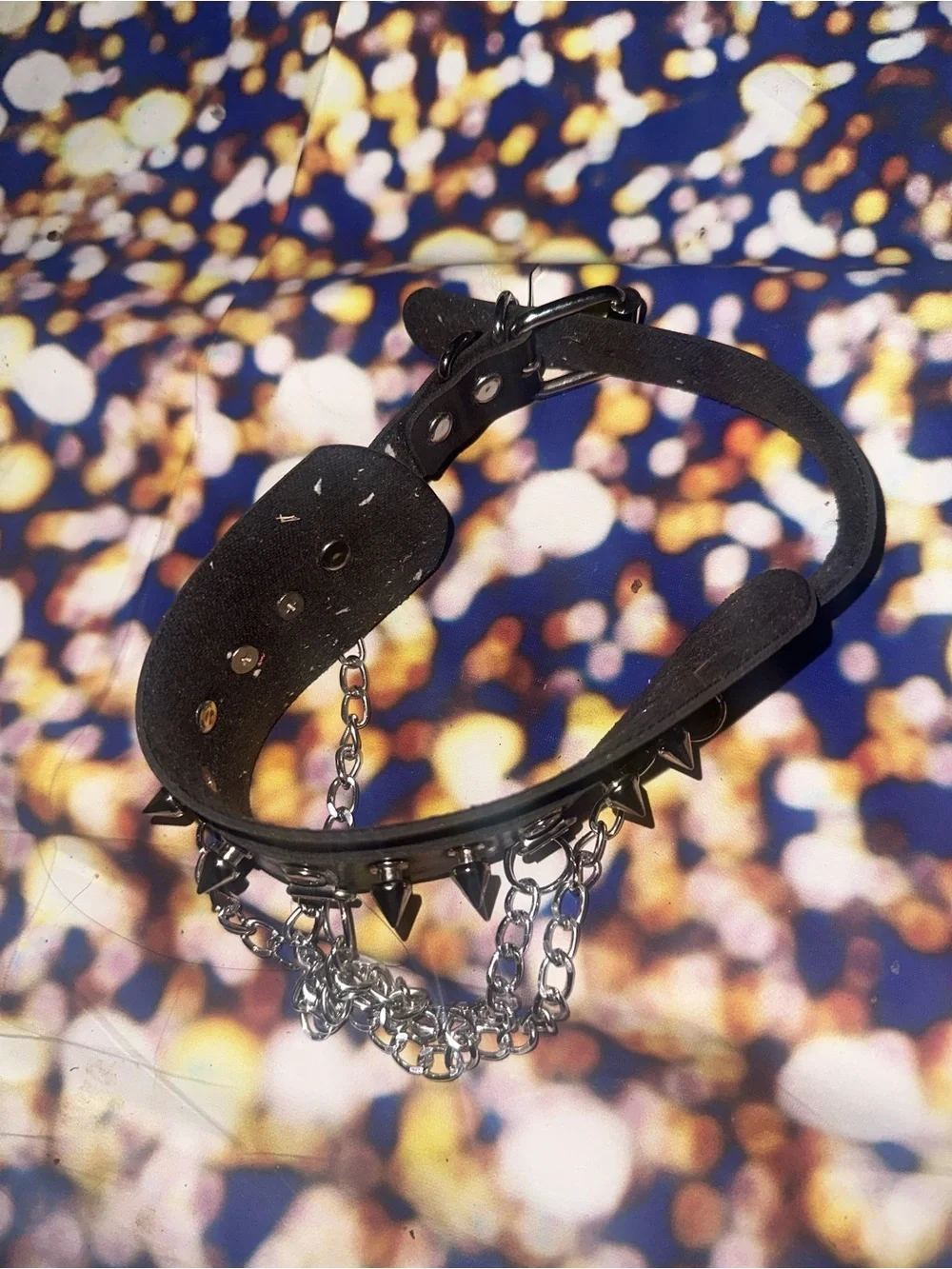 Black Leather Chain Bracelet with Silver Hardware